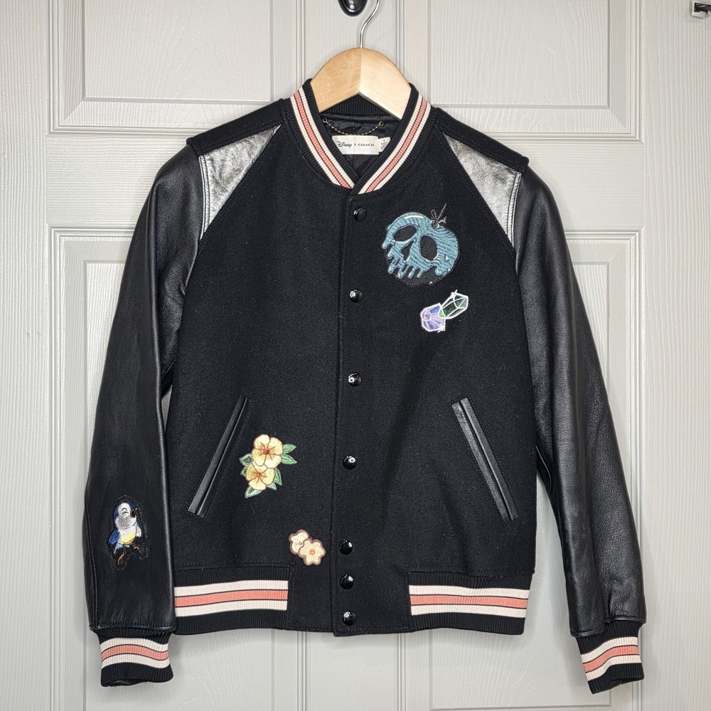 Disney x Coach "A Dark Fairy Tale" Varsity‎ Jacket Adult Sz 8 Black Wool Leather
